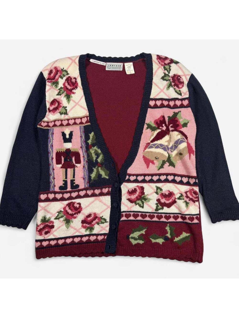 Jantzen Classics Vintage Christmas Cardigan Women’s XL Nutcracker Bells